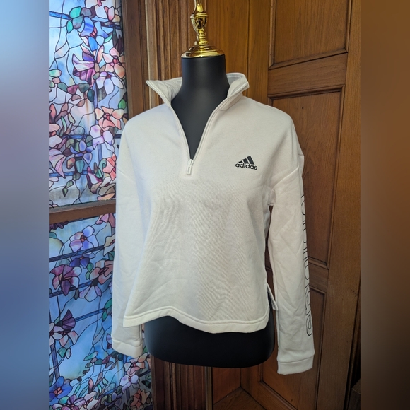 Adidas Women's White Quarter-Zip Sweatshirt - Picture 5 of 5